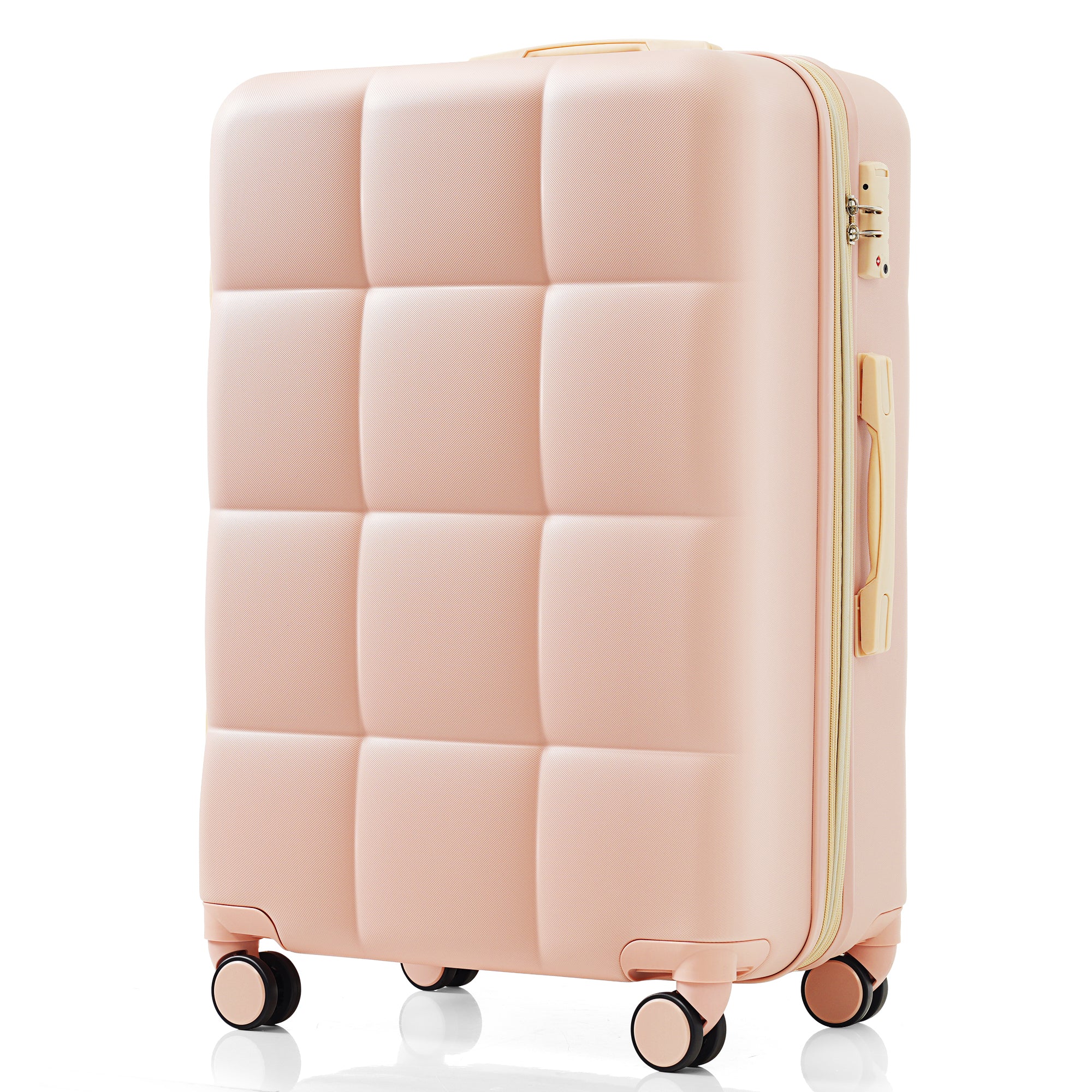 3-piece luggage set, 20 inches, ABS hard shell luggage with USB port and cup holder rotating wheel, pink color