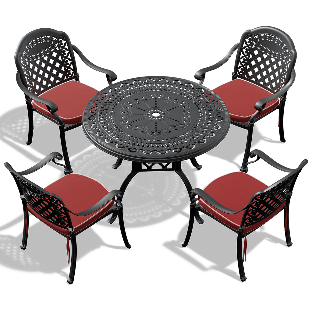 (Cushions In Random Colors)5-Piece Set Of Cast Aluminum Patio Furniture With Cushions