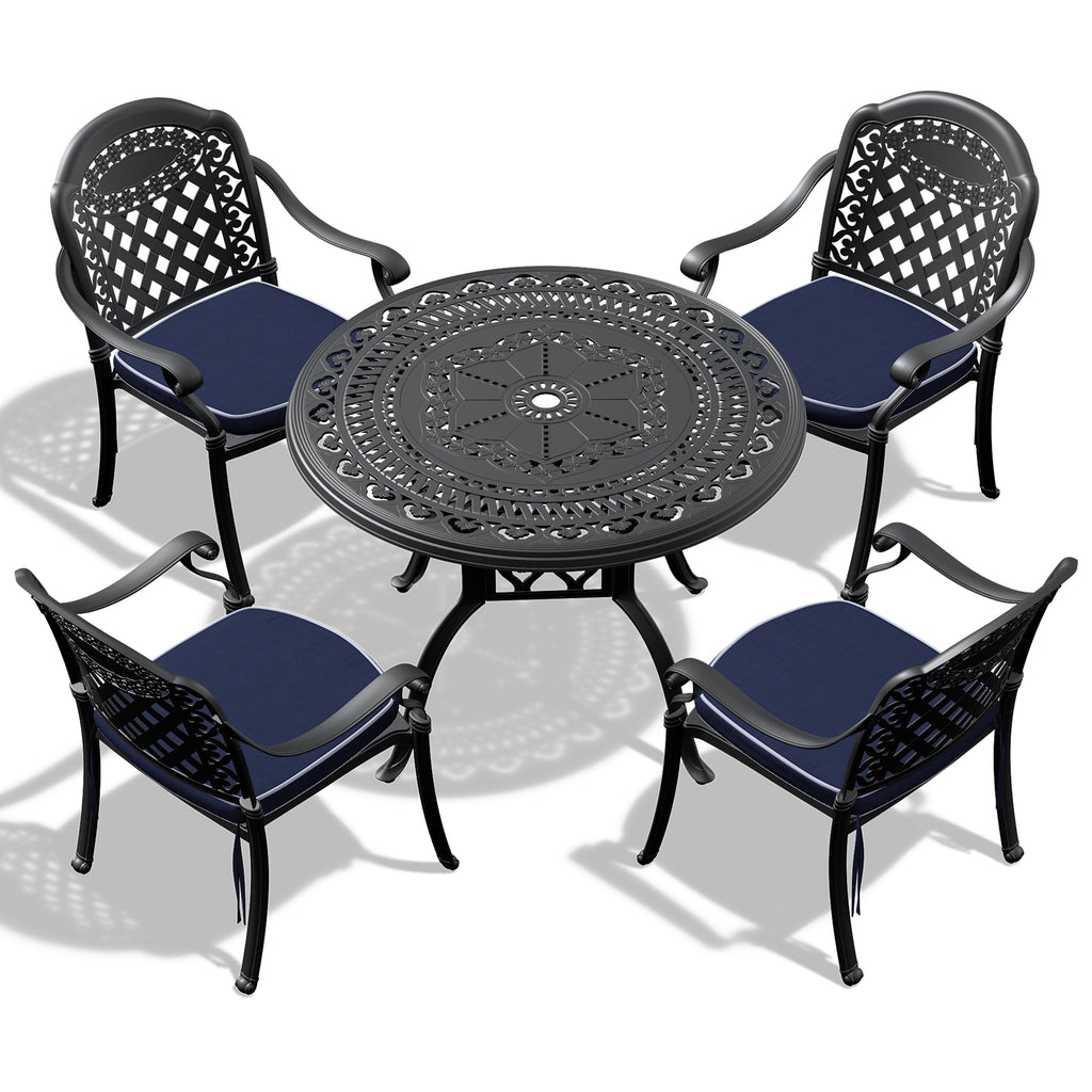 (Cushions In Random Colors)5-Piece Set Of Cast Aluminum Patio Furniture With Cushions