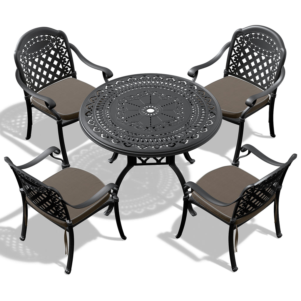 (Cushions In Random Colors)5-Piece Set Of Cast Aluminum Patio Furniture With Cushions